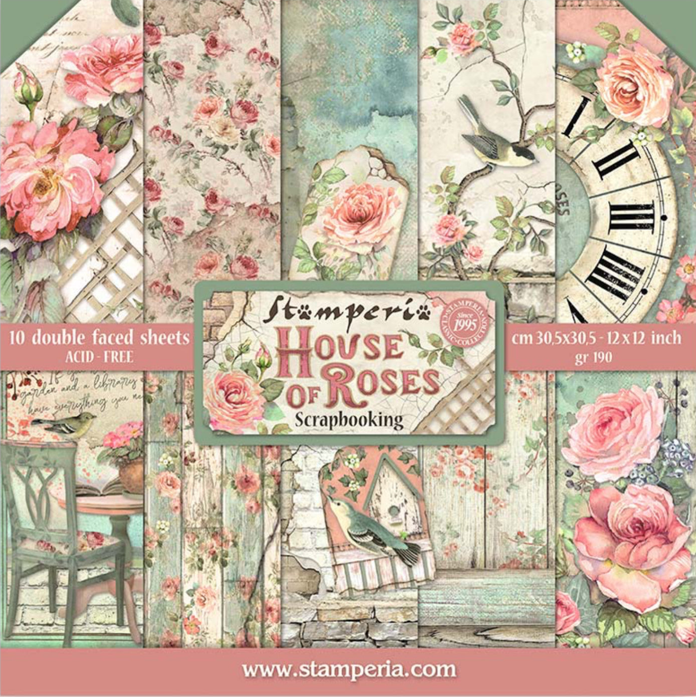Stamperia House of Roses 12” x 12” Paper Pad